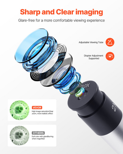 Start2Finish VEVOR microscope for kids and adults with 40X-2000X magnification, LED light, and mobile phone adapter for educational use