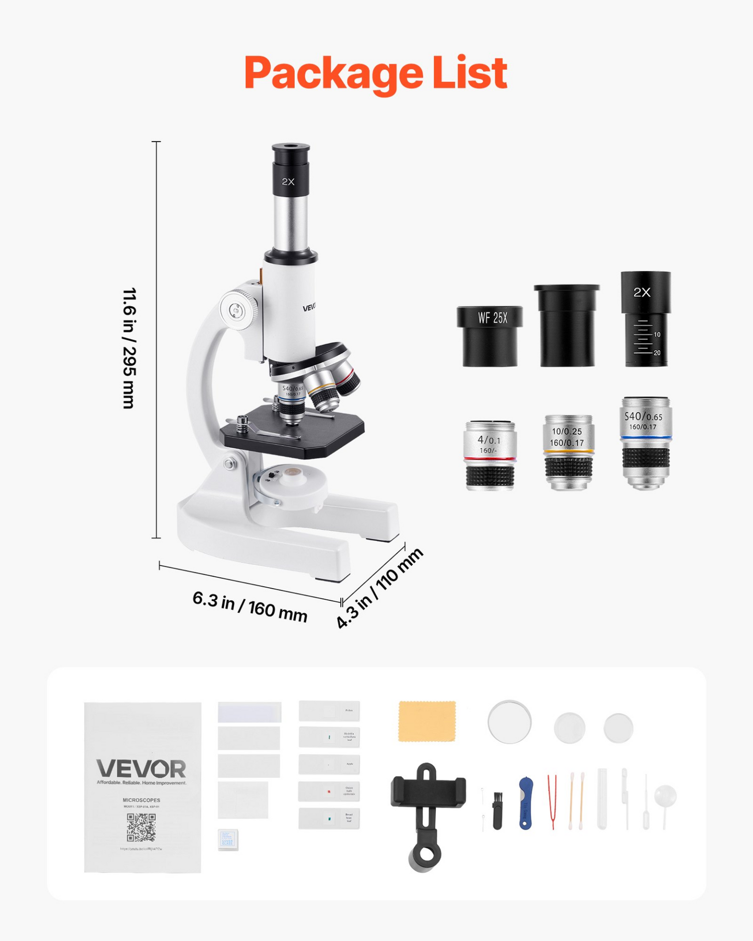 Start2Finish VEVOR microscope for kids and adults with LED light, 40X-2000X magnification, mobile phone adapter for education.