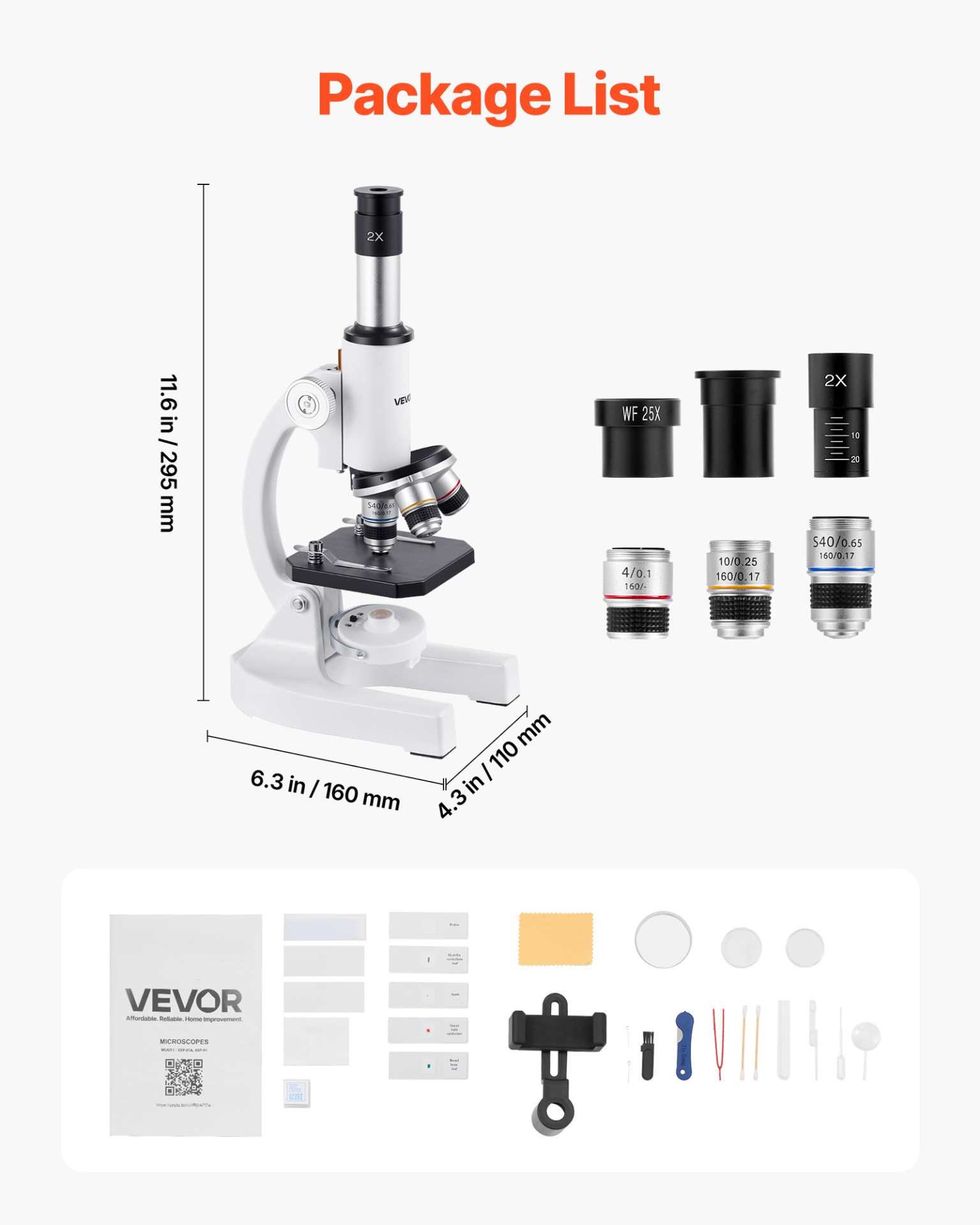 Start2Finish VEVOR microscope for kids and adults with LED light, 40X-2000X magnification, mobile phone adapter for education.