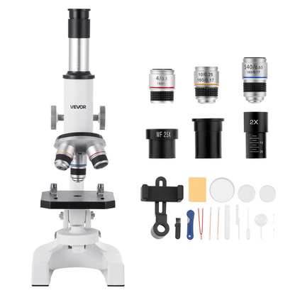 Start2Finish educational microscope for kids and adults with 40X-2000X magnification, LED light, and mobile phone adapter for detailed viewing.