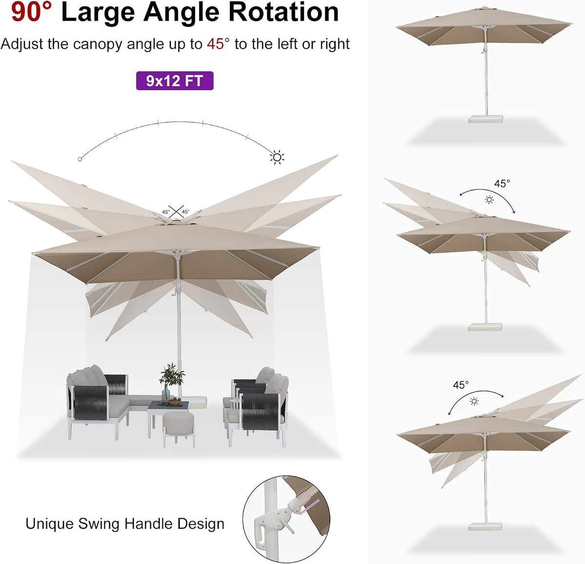 Large Cantilever Patio Umbrella Featuring Side Tilt
