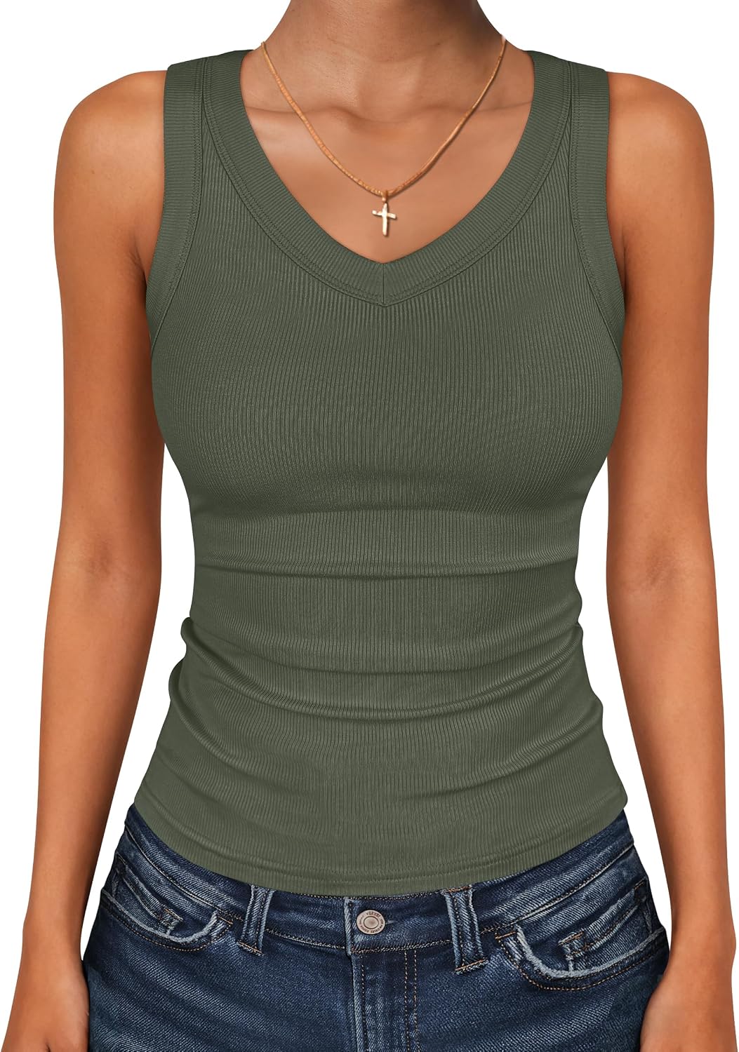 ANRABESS Tank Tops for Women V Neck Ribbed Knit Slim Fitted Sleeveless Basic Tee Tanks Casual Summer Clothes 2026