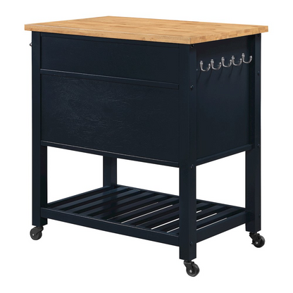 Start2Finish Stirling Kitchen Cart in vibrant blue finish, featuring a sturdy wooden top and storage shelves for versatile kitchen use.