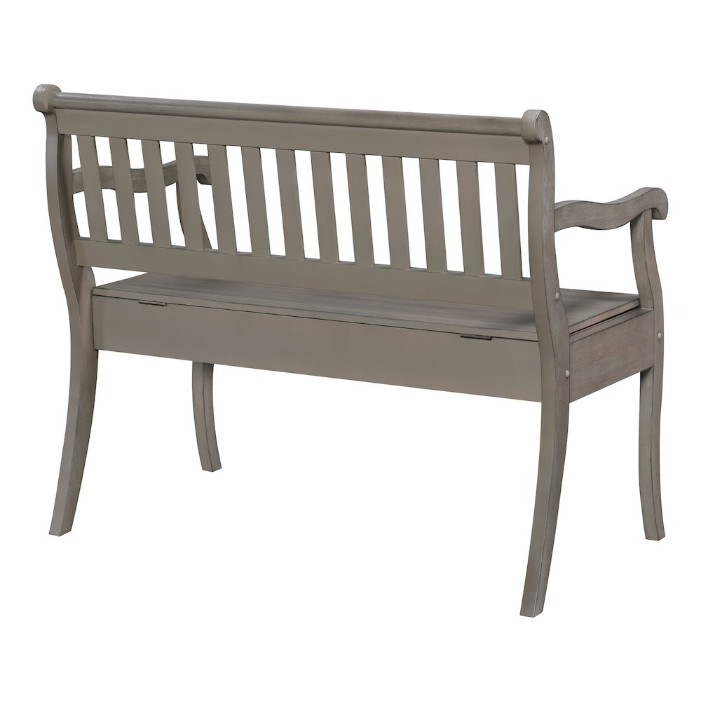 Wakefield entryway storage bench by Start2Finish in Goldstone finish with cushioned seat and built-in storage compartment.