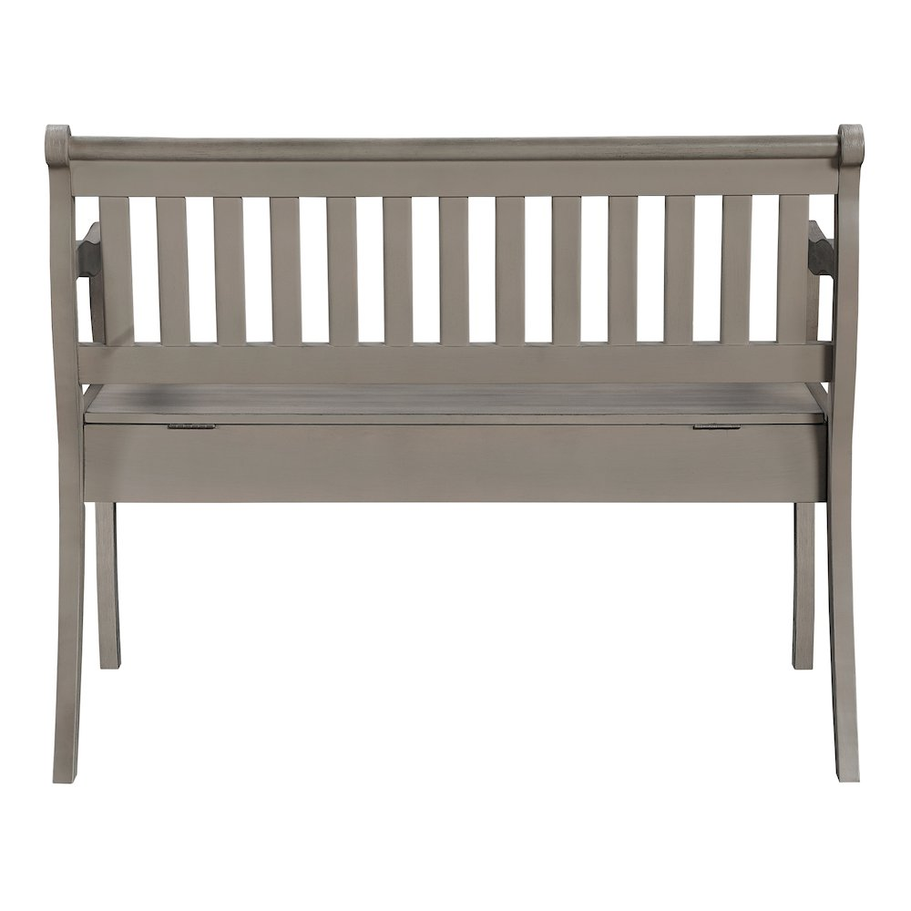 Wakefield entryway storage bench by Start2Finish in Goldstone finish, showing a stylish wooden furniture piece with storage compartments.