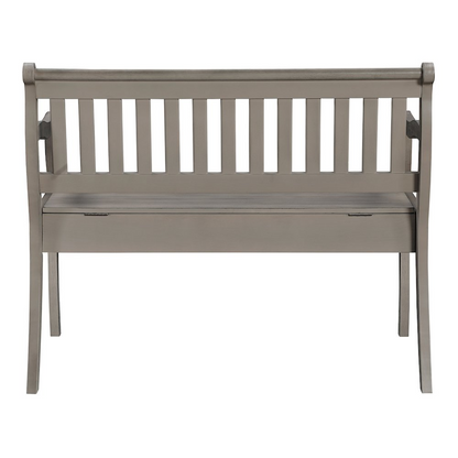 Wakefield entryway storage bench by Start2Finish in Goldstone finish, showing a stylish wooden furniture piece with storage compartments.