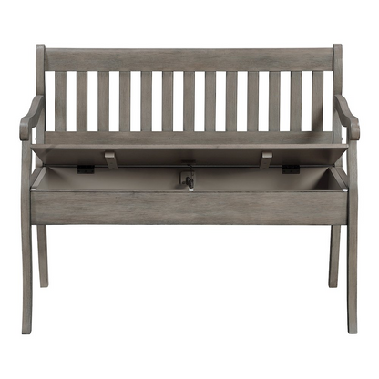 Wakefield entryway storage bench by Start2Finish with goldstone finish, featuring a cushioned seat and built-in storage compartments.