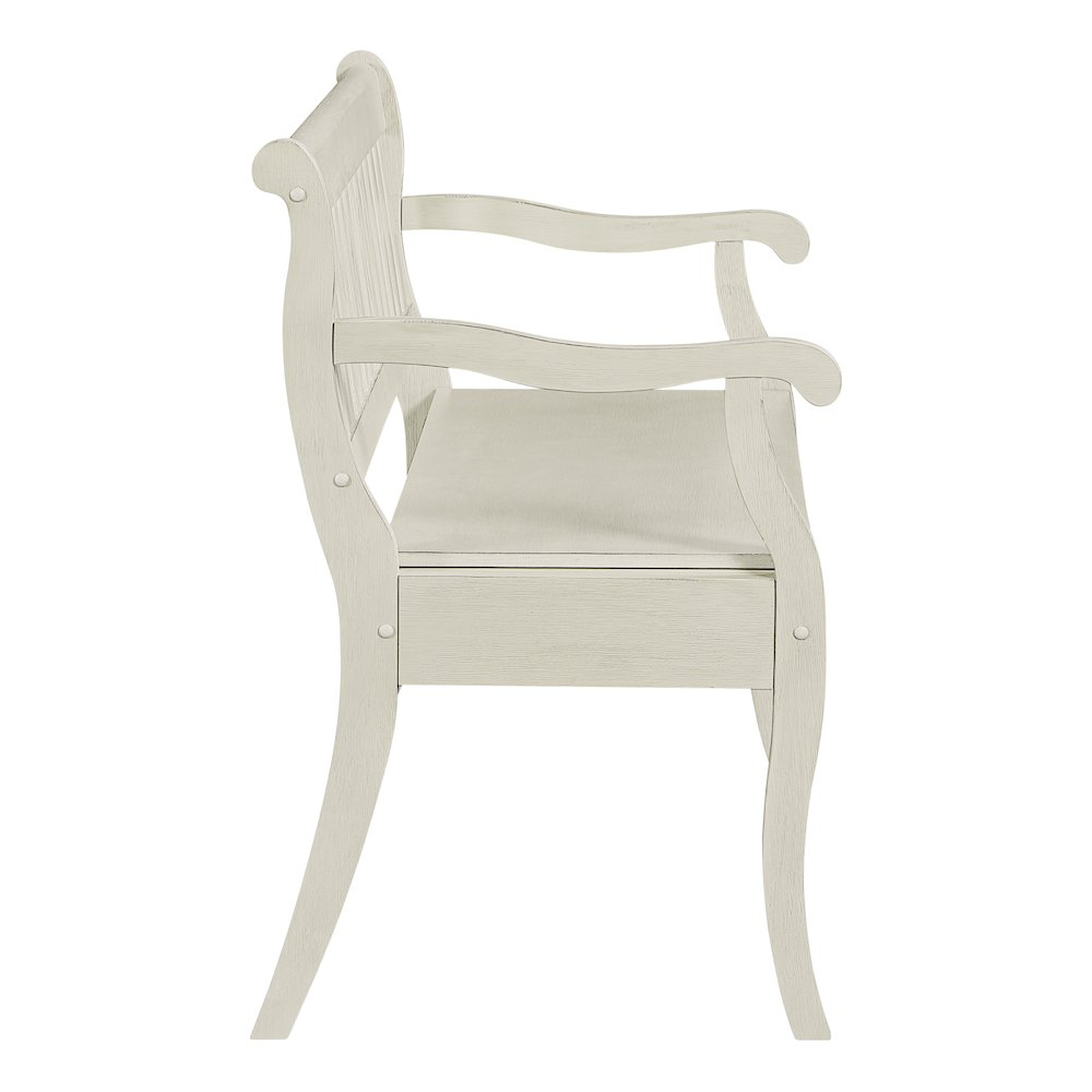 White Wakefield Entryway Storage Bench by Start2Finish with cushioned seat and wooden legs for seating and storage.
