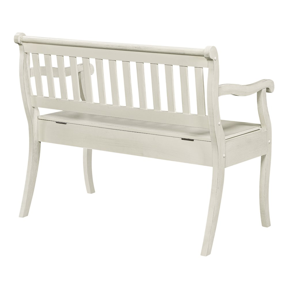 White Wakefield Entryway Storage Bench by Start2Finish, showing a modern wooden bench with storage compartments and cushioned seat