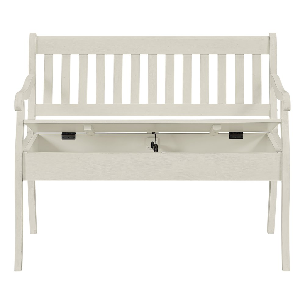White Finish Wakefield Entryway Storage Bench by Start2Finish with cushioned seat and storage compartments for shoes and accessories.