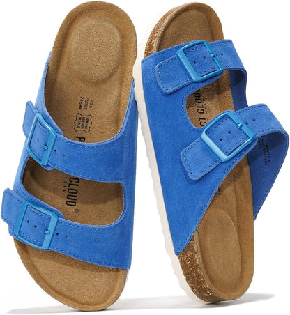 Project Cloud 100% Genuine Leather Womens Sandals Slides for Women (Venita) | Cork Footbed Sandals for Women with Memory Foam and Arch Support Vacation Essentials Slides Women Footwear Flat Sandals