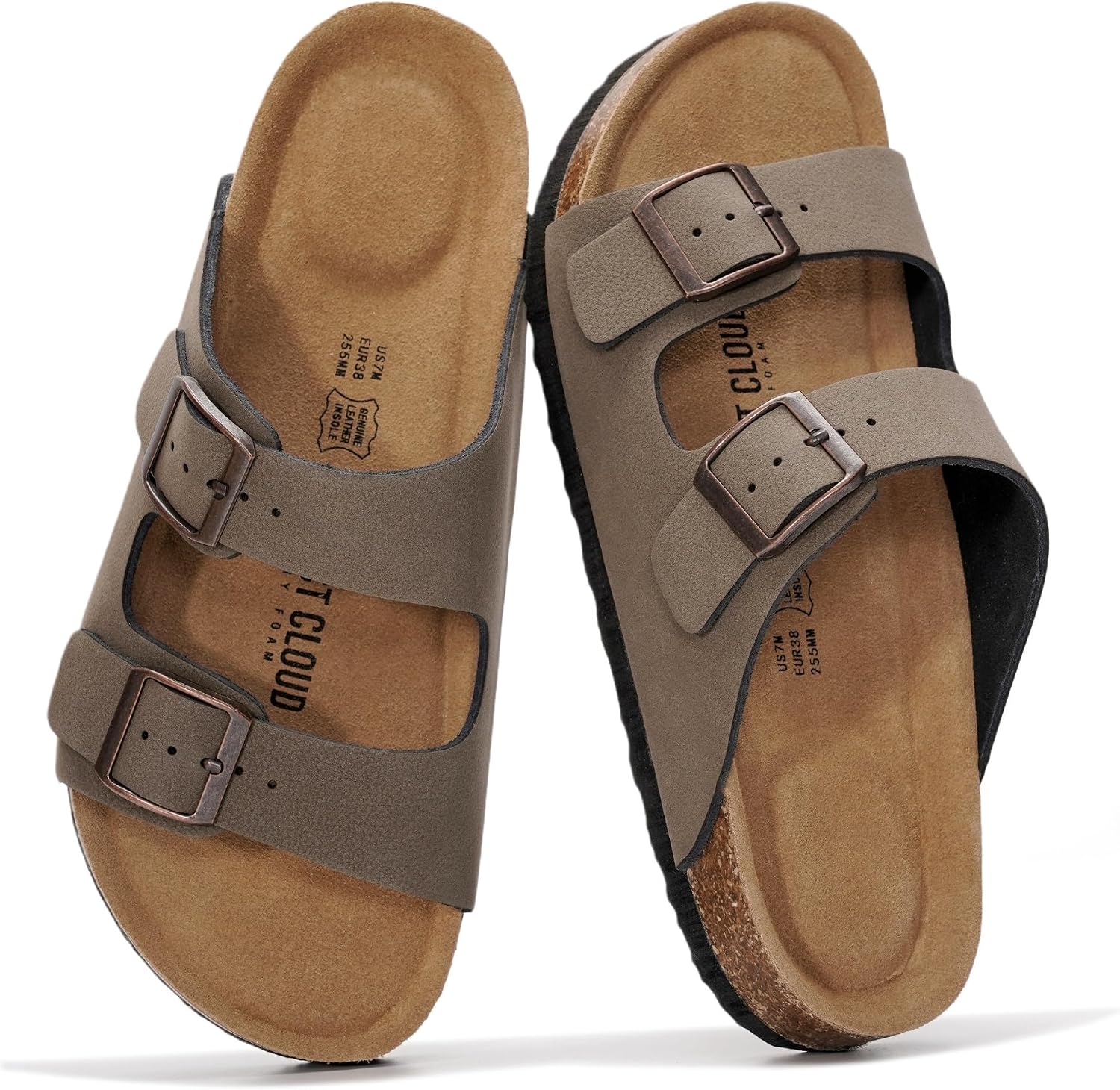 Project Cloud 100% Genuine Leather Womens Sandals Slides for Women (Venita) | Cork Footbed Sandals for Women with Memory Foam and Arch Support Vacation Essentials Slides Women Footwear Flat Sandals