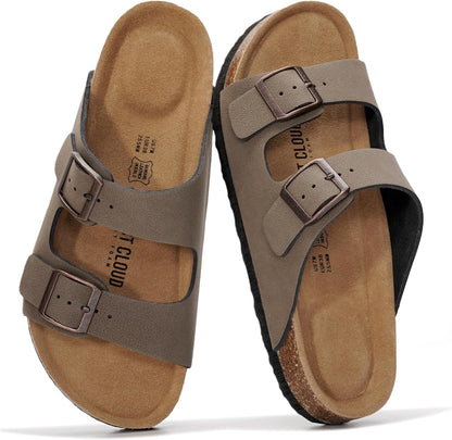 Project Cloud 100% Genuine Leather Womens Sandals Slides for Women (Venita) | Cork Footbed Sandals for Women with Memory Foam and Arch Support Vacation Essentials Slides Women Footwear Flat Sandals