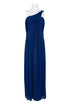 Electric blue one-shoulder Alex Evenings dress with pleated ruching and zipper back, made of jersey mesh for women&