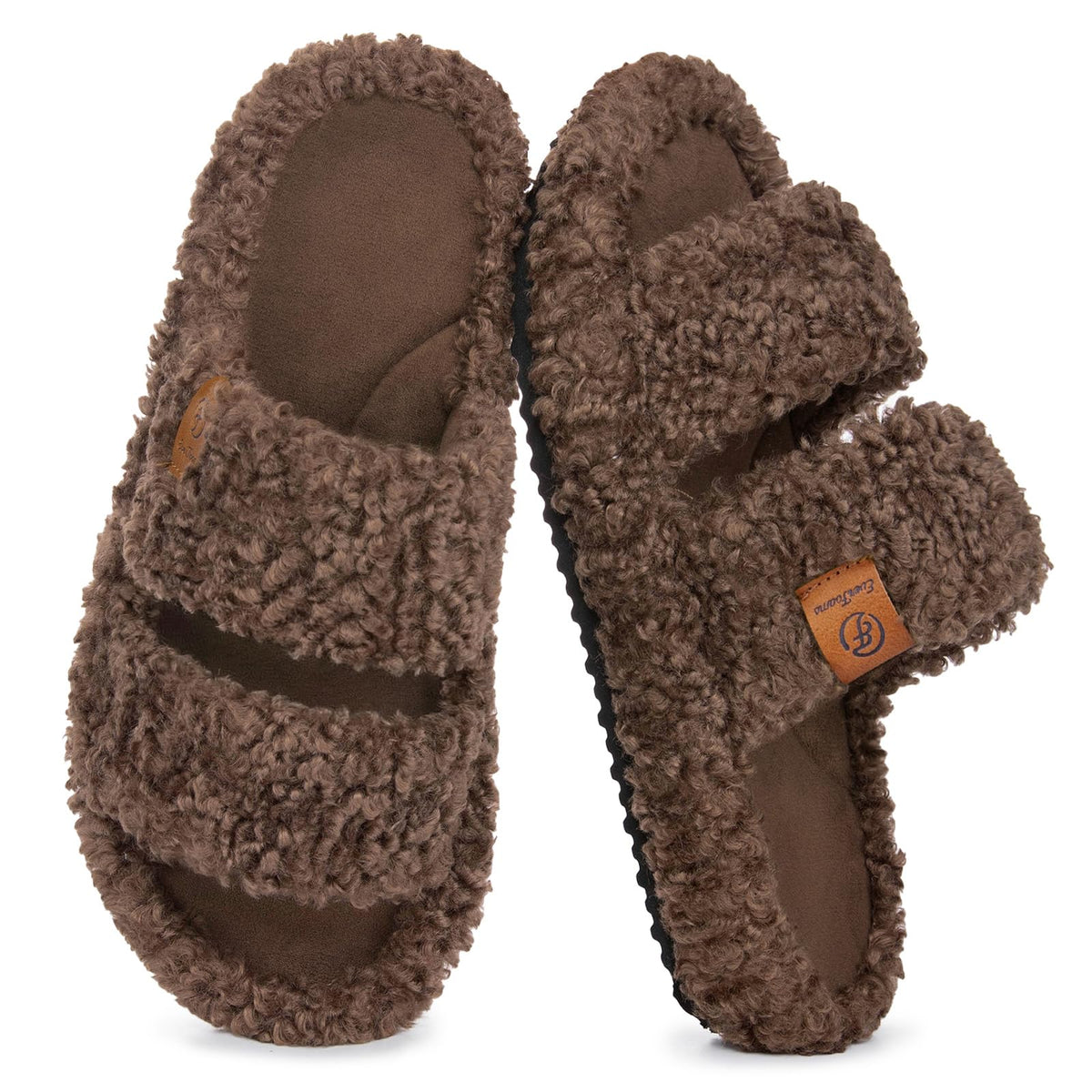 EverFoams Womens Fuzzy Open-toe Slippers Memory Foam Indoor House Shoes | machine-washable,gifts,memory foam,anti-slip sole,lightweight,indoor and outdoor,cozy