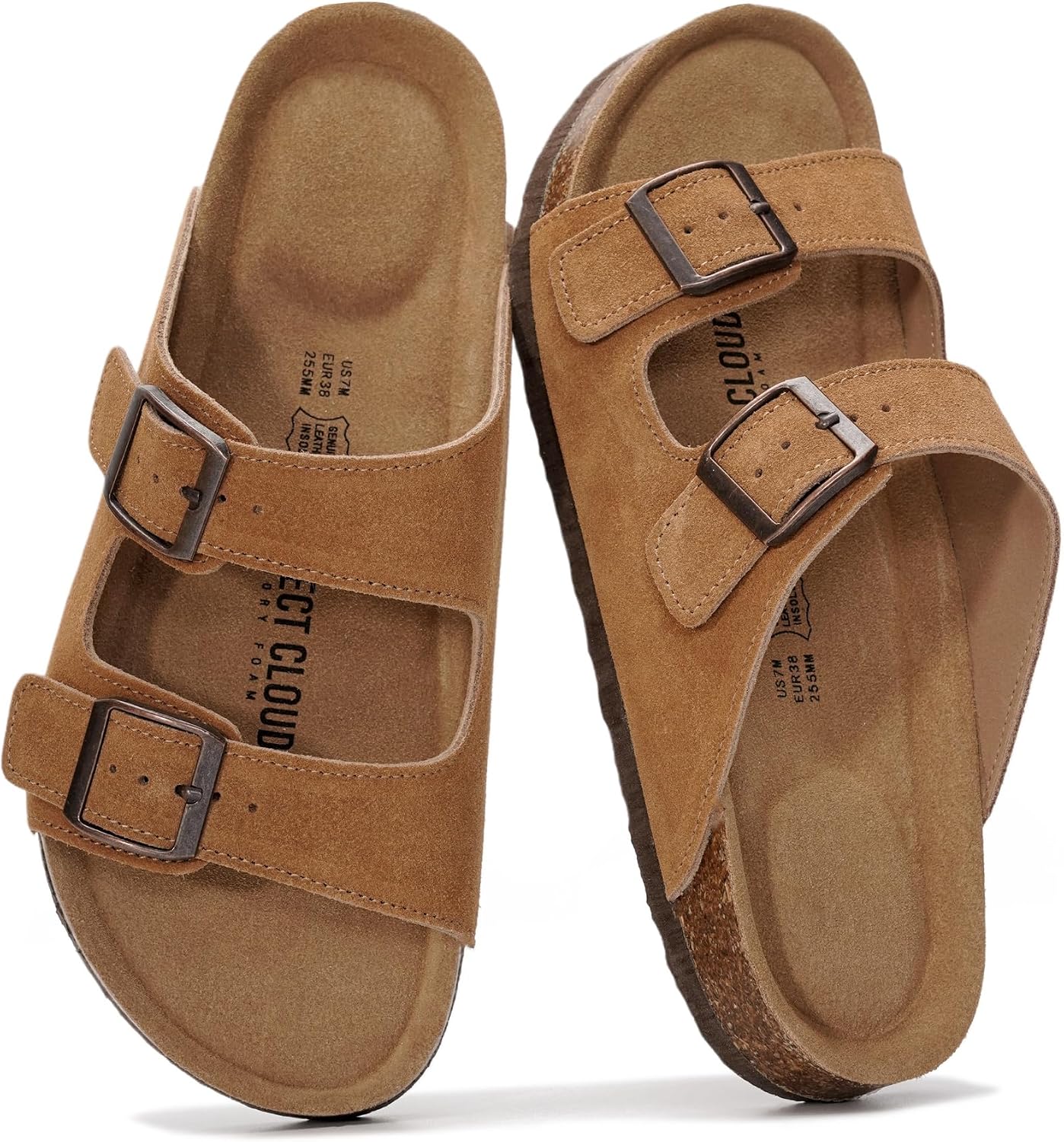 Project Cloud 100% Genuine Leather Womens Sandals Slides for Women (Venita) | Cork Footbed Sandals for Women with Memory Foam and Arch Support Vacation Essentials Slides Women Footwear Flat Sandals