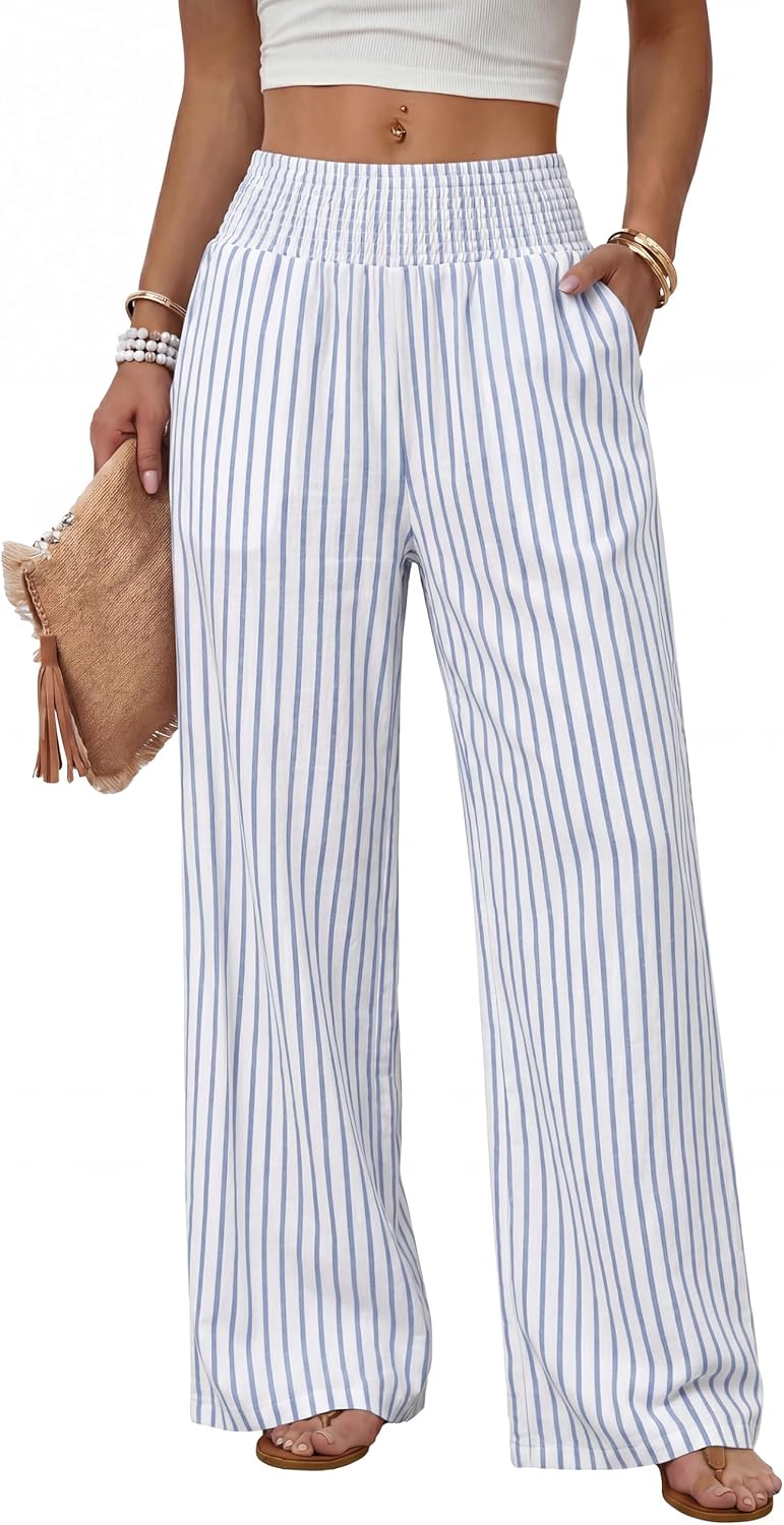 Sampeel Wide Leg Pants Woman High Waist Trousers with Pockets Casual Lounge