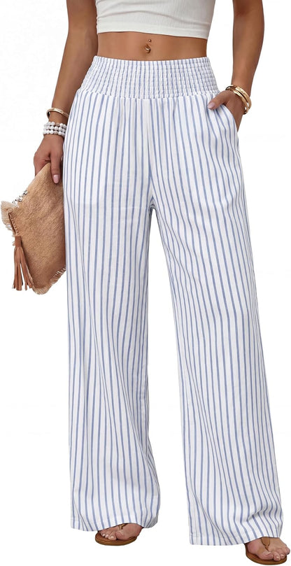 Sampeel Wide Leg Pants Woman High Waist Trousers with Pockets Casual Lounge
