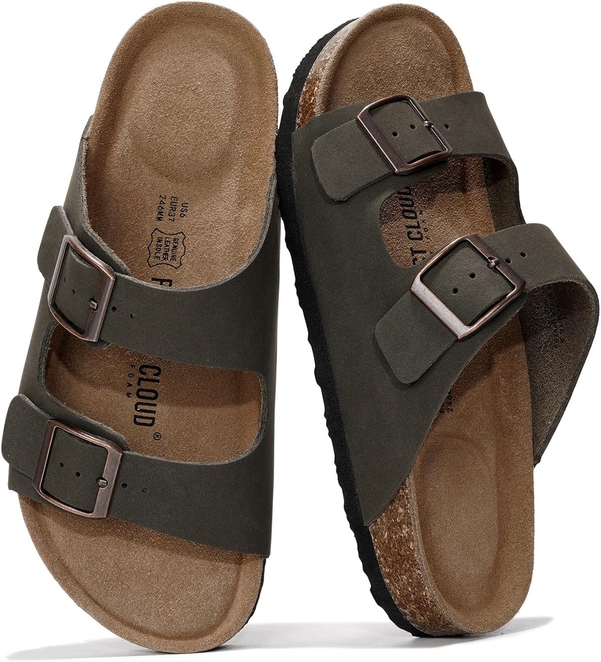 Project Cloud 100% Genuine Leather Womens Sandals Slides for Women (Venita) | Cork Footbed Sandals for Women with Memory Foam and Arch Support Vacation Essentials Slides Women Footwear Flat Sandals