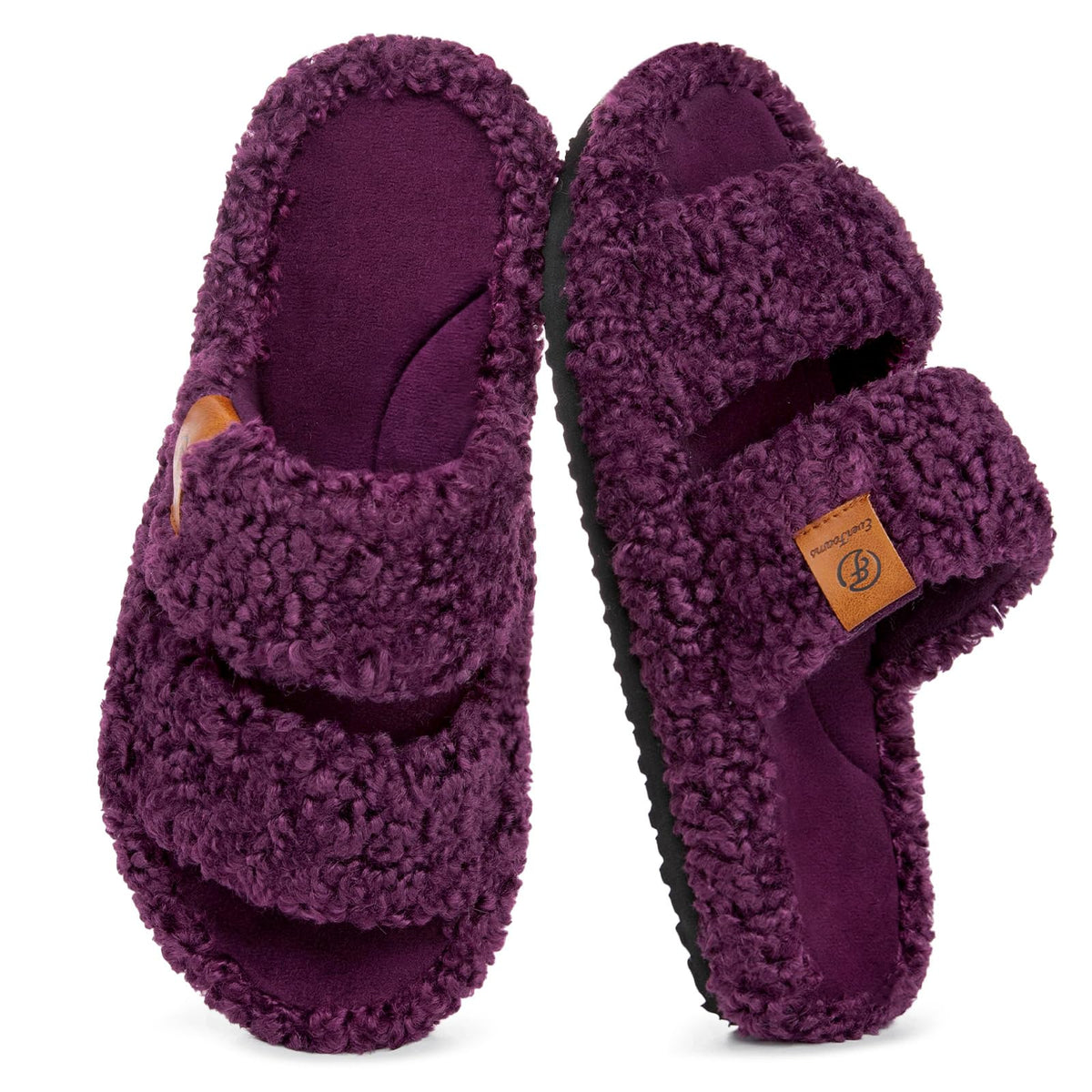 EverFoams Womens Fuzzy Open-toe Slippers Memory Foam Indoor House Shoes | machine-washable,gifts,memory foam,anti-slip sole,lightweight,indoor and outdoor,cozy