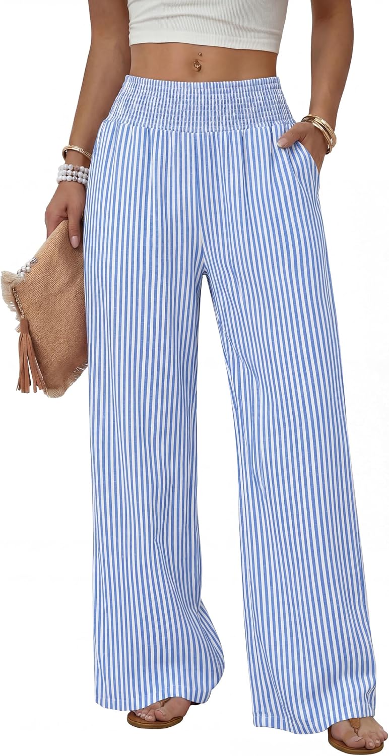 Sampeel Wide Leg Pants Woman High Waist Trousers with Pockets Casual Lounge
