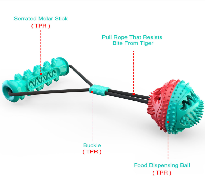 Maroon Asteria dog chew toy with rubber bones designed for teeth cleaning and dental health.