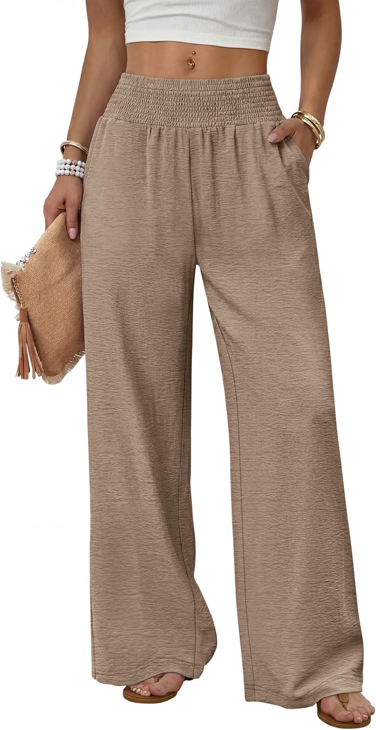 Sampeel Wide Leg Pants Woman High Waist Trousers with Pockets Casual Lounge