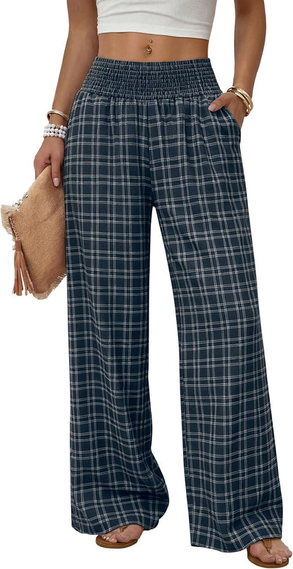 Sampeel Wide Leg Pants Woman High Waist Trousers with Pockets Casual Lounge