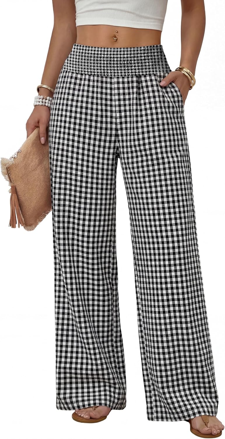 Sampeel Wide Leg Pants Woman High Waist Trousers with Pockets Casual Lounge