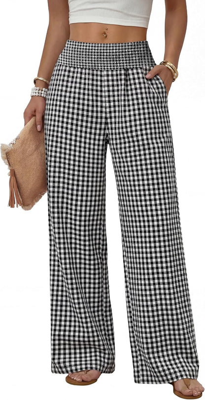 Sampeel Wide Leg Pants Woman High Waist Trousers with Pockets Casual Lounge