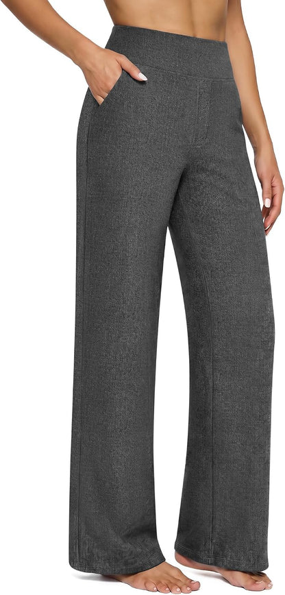 G4Free Yoga Pants for Women Wide Leg Pants with Pockets High Waisted | Moisture Wicking, Soft Comfortable Feel, 4-Way Stretch, Faux Fly, Faux Back Pockets, Yoga, Work &amp; Casual Wear