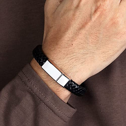 Personalized leather bracelet with hidden message from Green Millie, ideal for boyfriend gifts, featuring a sleek brown leather band.