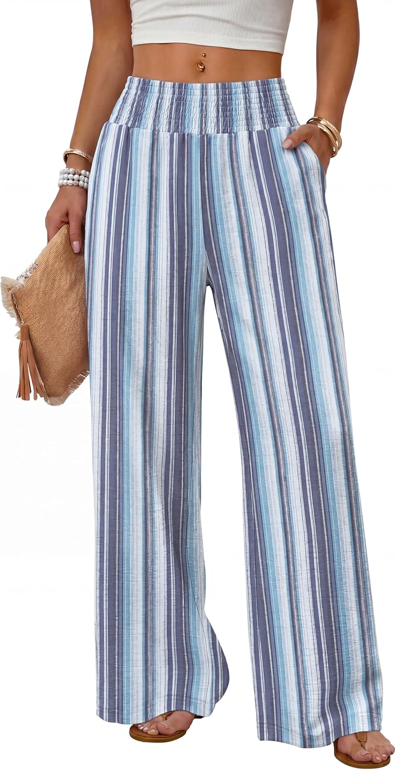 Sampeel Wide Leg Pants Woman High Waist Trousers with Pockets Casual Lounge