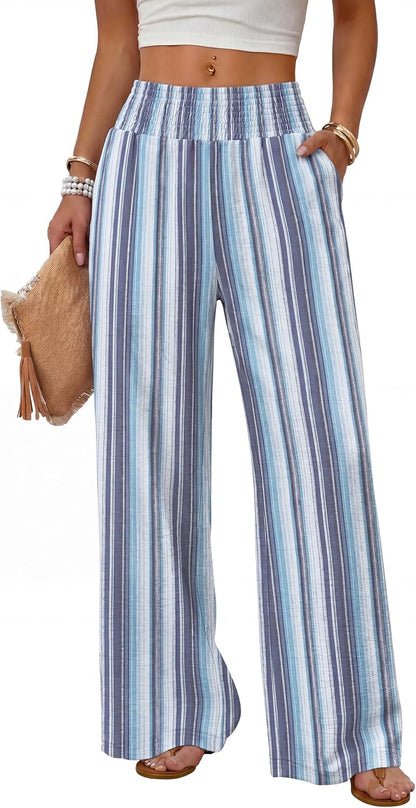Sampeel Wide Leg Pants Woman High Waist Trousers with Pockets Casual Lounge