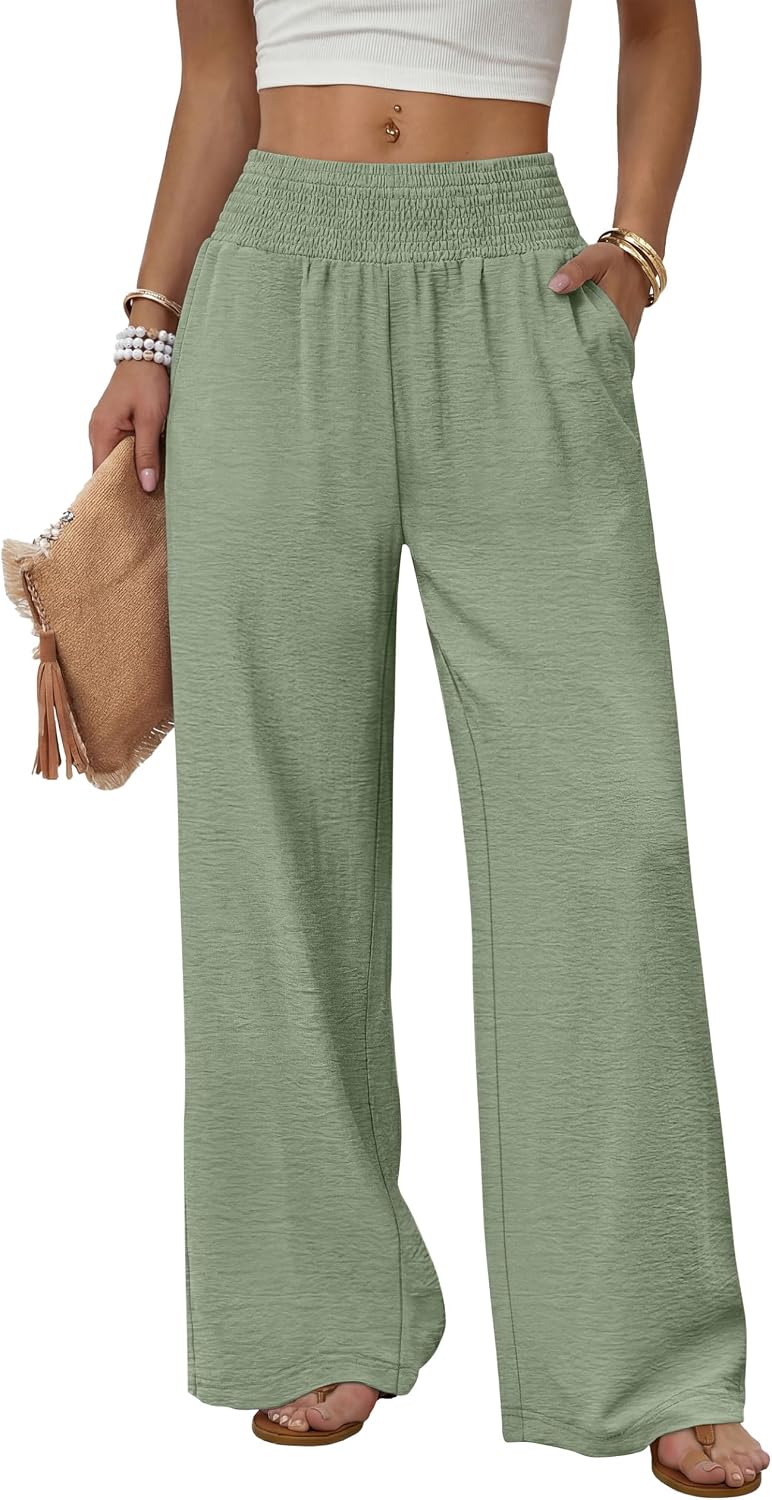 Sampeel Wide Leg Pants Woman High Waist Trousers with Pockets Casual Lounge