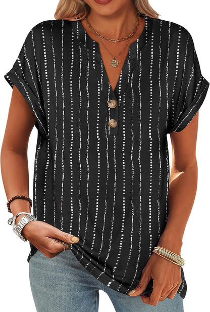 ANRABESS Womens Short Sleeve Henley Tops V Neck Dressy Casual Blouses Summer Trendy Tee Shirts 2026 Vacation Fashion Clothes