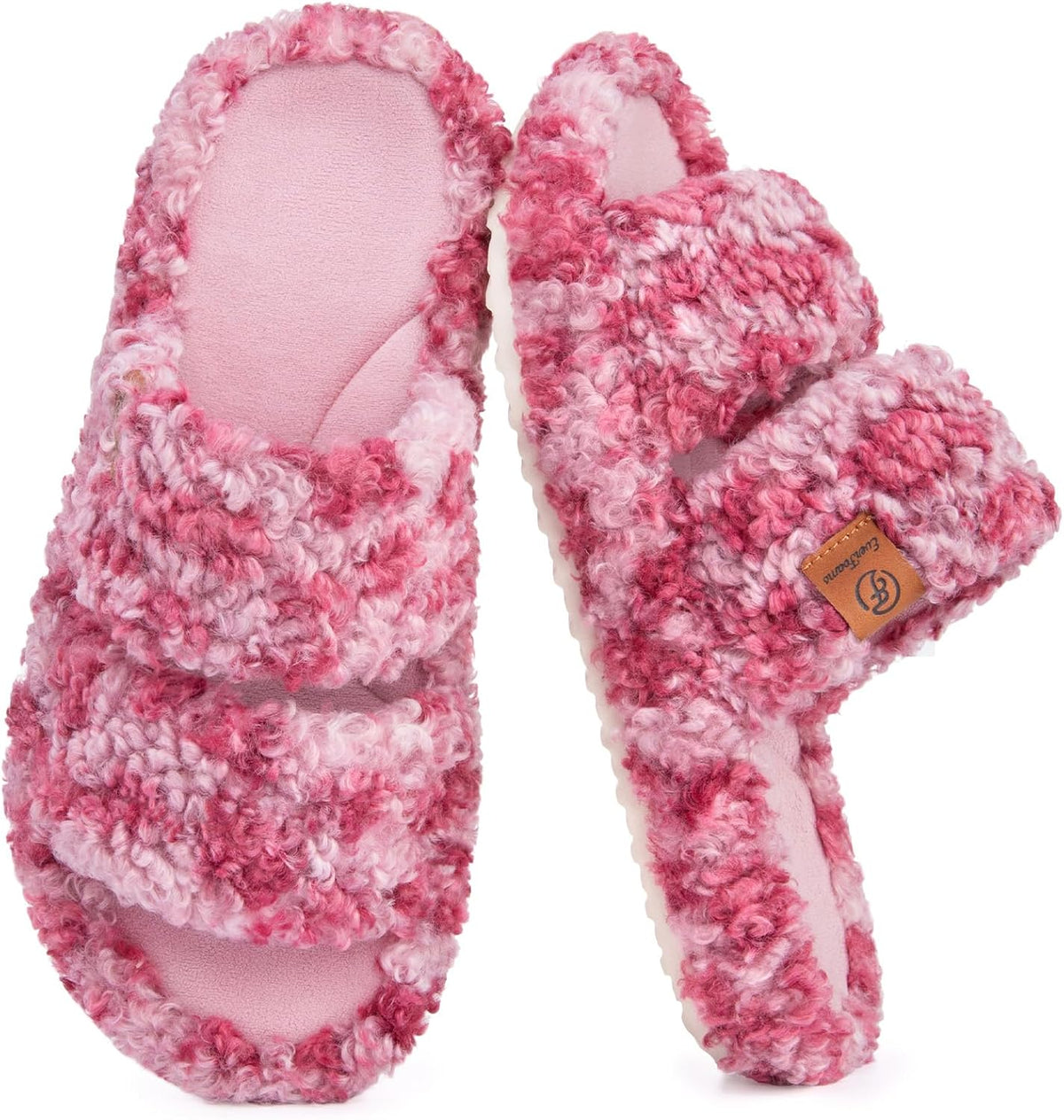 EverFoams Womens Fuzzy Open-toe Slippers Memory Foam Indoor House Shoes | machine-washable,gifts,memory foam,anti-slip sole,lightweight,indoor and outdoor,cozy