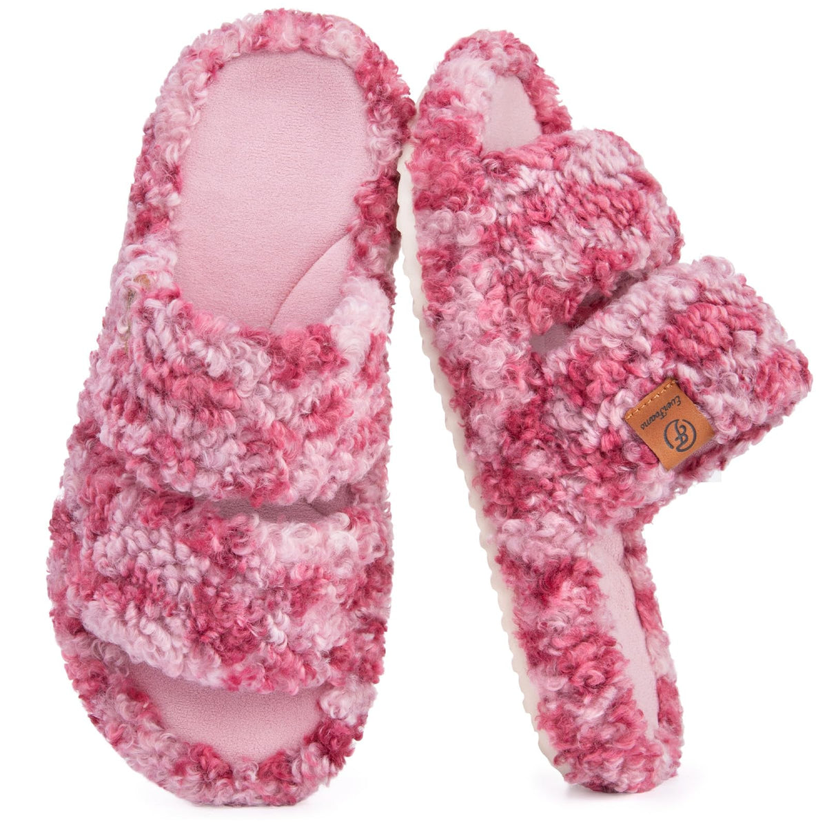 EverFoams Womens Fuzzy Open-toe Slippers Memory Foam Indoor House Shoes | machine-washable,gifts,memory foam,anti-slip sole,lightweight,indoor and outdoor,cozy