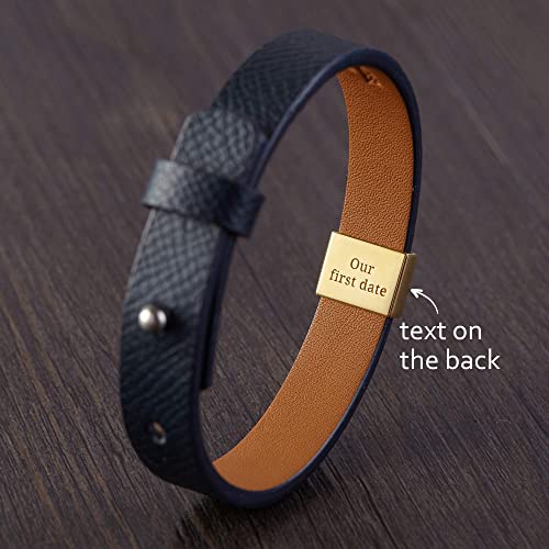Green Millie custom leather bracelet with Roman numerals, stylish accessory, ideal Valentine gift for boyfriend.