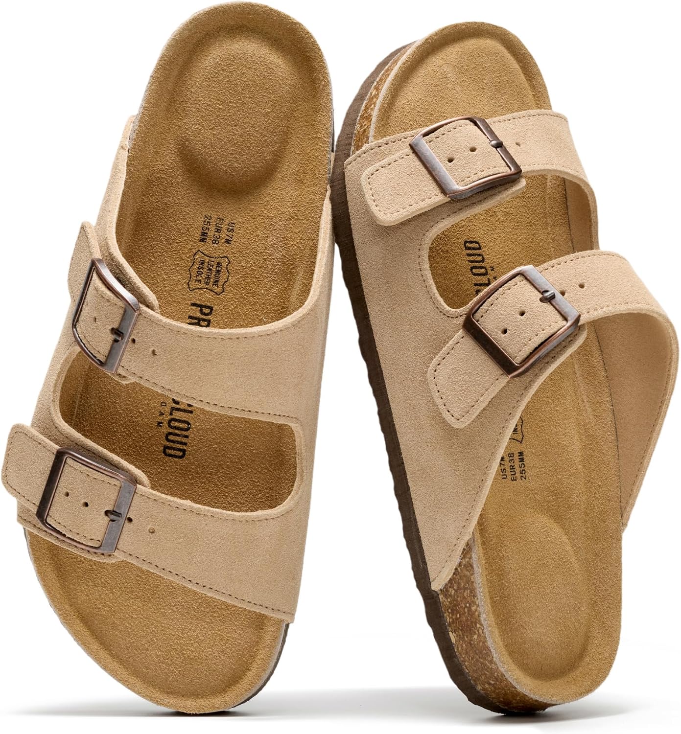 Project Cloud 100% Genuine Leather Womens Sandals Slides for Women (Venita) | Cork Footbed Sandals for Women with Memory Foam and Arch Support Vacation Essentials Slides Women Footwear Flat Sandals