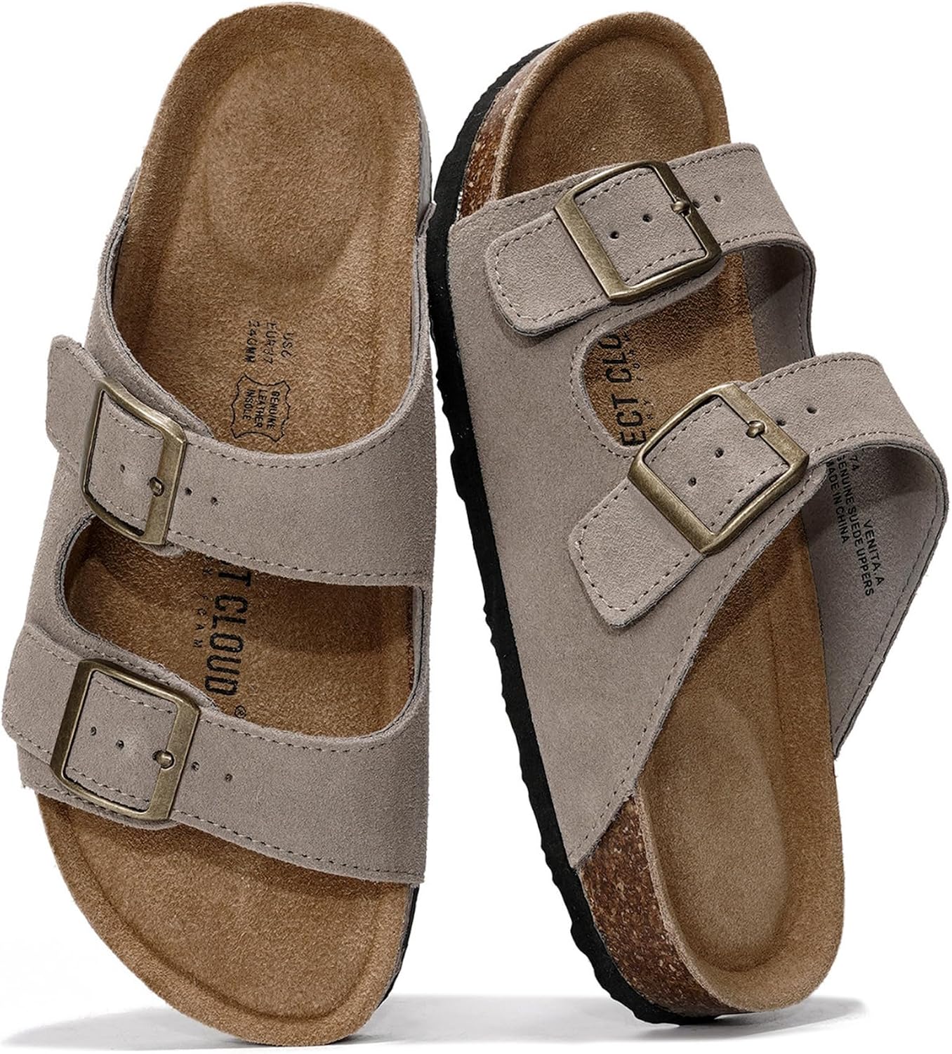 Project Cloud 100% Genuine Leather Womens Sandals Slides for Women (Venita) | Cork Footbed Sandals for Women with Memory Foam and Arch Support Vacation Essentials Slides Women Footwear Flat Sandals