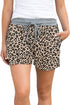 Khaki leopard print drawstring waist shorts from Harlequin Daisy, casual bath and beauty style with leopard pattern and relaxed fit.