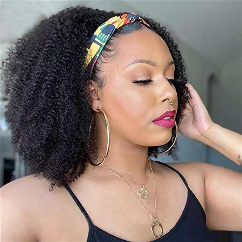 Cerise Alfie Afro kinky curly human hair headband wig with scarf, showcasing easy-wear, no-glue style for natural volume and texture.