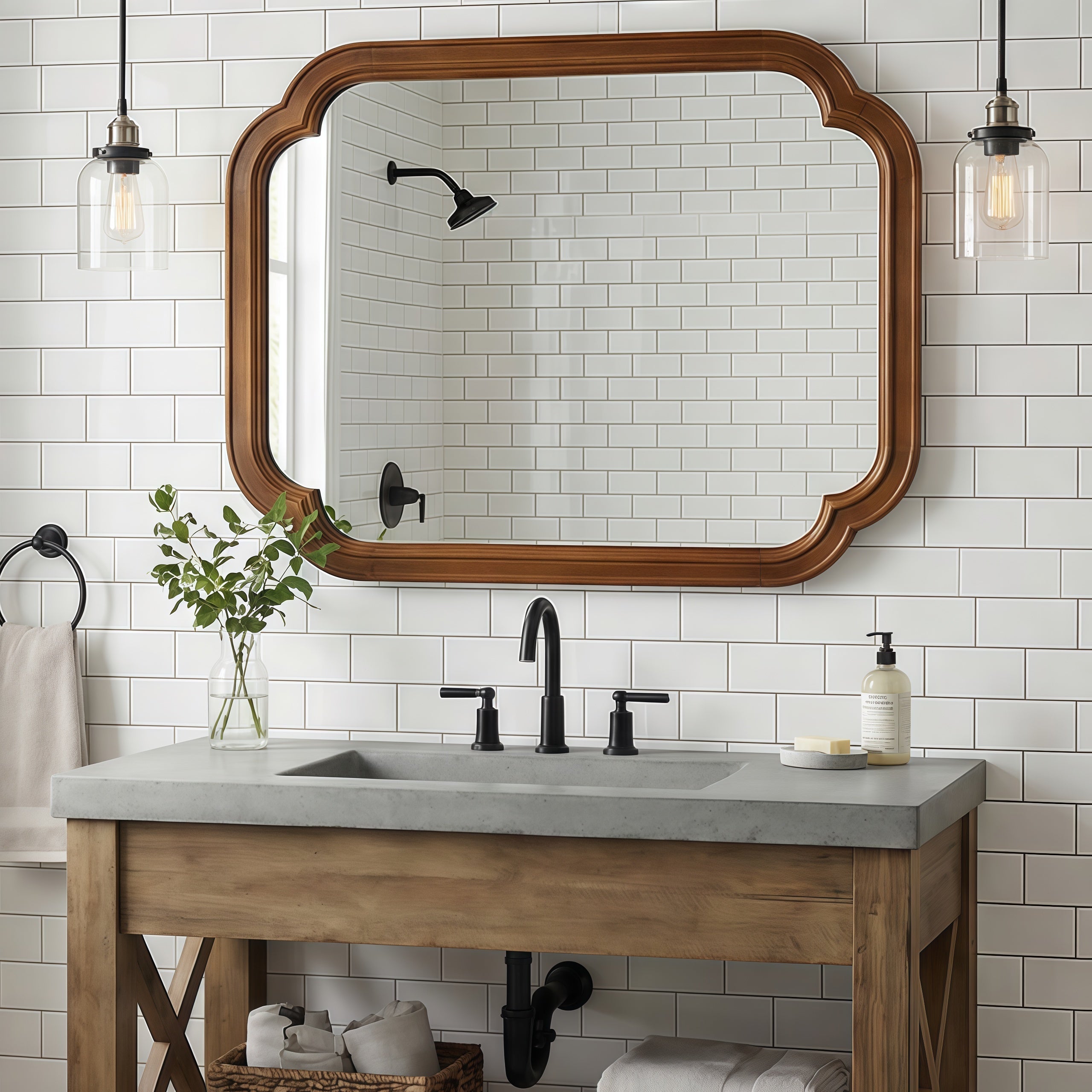 Sangria Beech solid wood framed decorative mirror with rounded corners, ideal for bedroom furniture and wall decor.