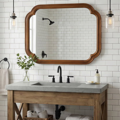 Sangria Beech solid wood framed decorative mirror with rounded corners, ideal for bedroom furniture and wall decor.