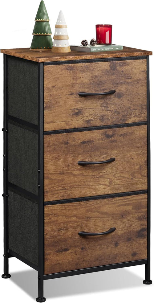 Rustic brown wood grain finish dresser with 3 drawers from Peach Maple, showcasing natural wood texture and classic furniture design.