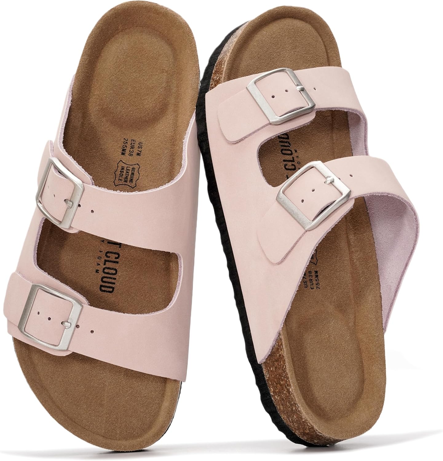 Project Cloud 100% Genuine Leather Womens Sandals Slides for Women (Venita) | Cork Footbed Sandals for Women with Memory Foam and Arch Support Vacation Essentials Slides Women Footwear Flat Sandals