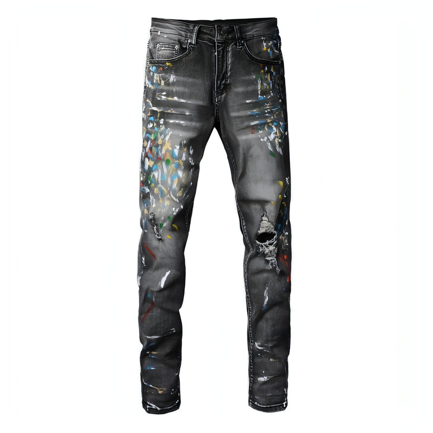 Gray slim-fit denim jeans for men by Carmine Juneberry, showcasing washed elastic denim pants with a modern, tailored fit.