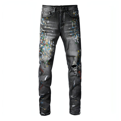 Gray slim-fit denim jeans for men by Carmine Juneberry, showcasing washed elastic denim pants with a modern, tailored fit.