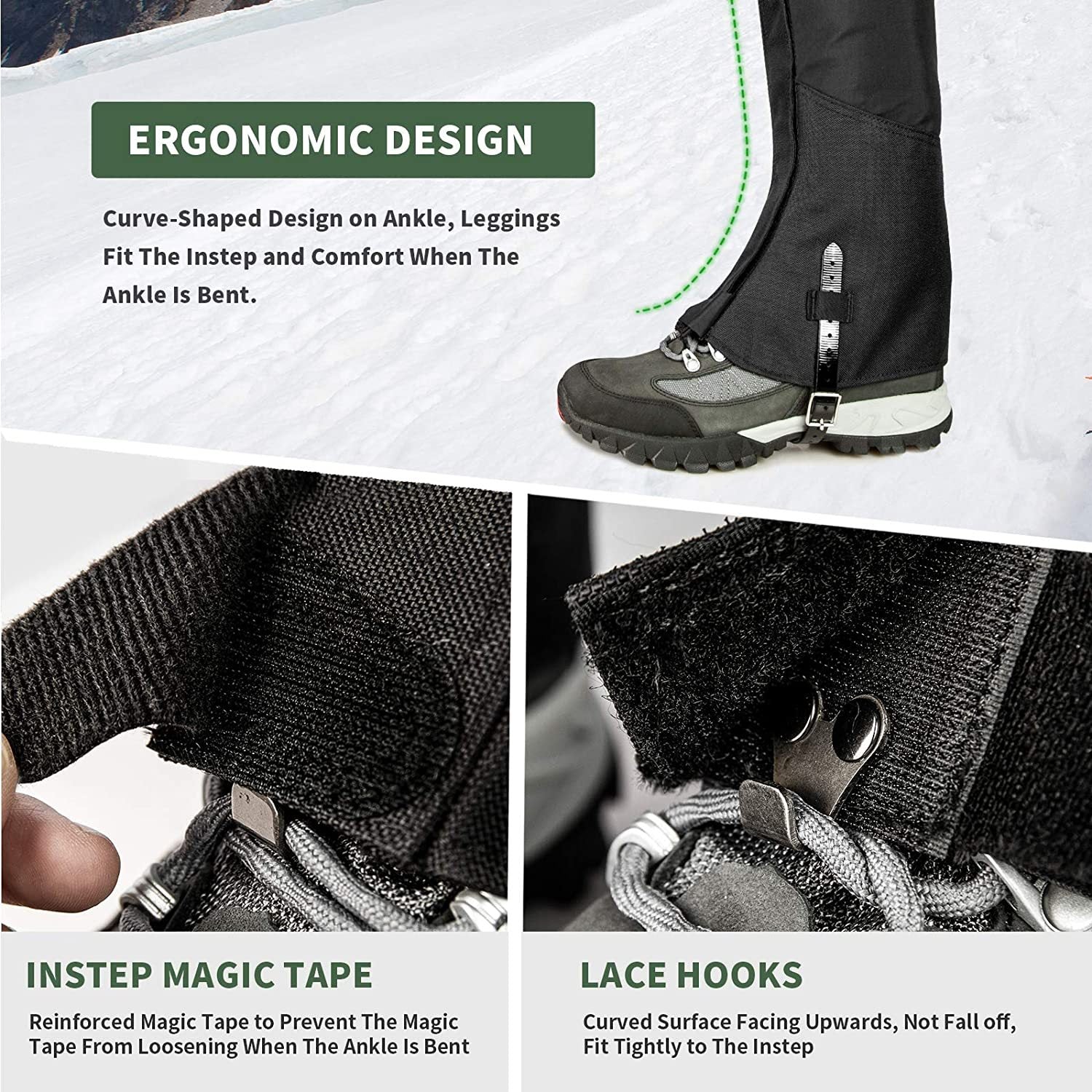 Indigo Eurybia 1000D waterproof leg gaiters for outdoor sports, showing durable fabric and adjustable straps for protection.